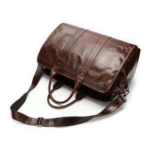 Sac de voyage en cuir véritable foncé, style vintage, sac de week-end, sac de voyage pour homme et femme, grande capacité, bagage à main classique portable - Product Image 2