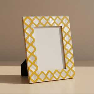Hand Crafted Mother of Pearl Inlay Photo <b>Frame</b> | Green Resin Geometric <b>Frame</b> | Handmade Home Decor - Product Image 3