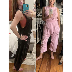 Ensemble 2 pièces pour femmes, haut court sans manches, pantalon à jambes larges, coupe ample, couleur unie, tenue de sport décontractée, toutes saisons - Product Image 4
