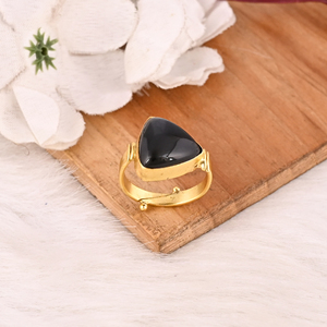 <b>Adjustable</b> Black Onyx Stone Gold Plated Brass <b>Ring</b> Handmade Trendy Gemstone <b>Rings</b> for Women - Product Image 2