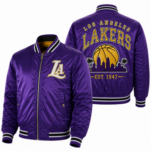 Chaqueta Bomber Deportiva Personalizada con Parche Bordado Delantero y Trasero, Tela Satinada Brillante para Uniformes de Club, Catálogo de Pedidos, Exportación HD - Product Image 3