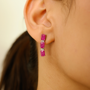 Pendientes Elegantes de Diseño Clásico con Rubí y Diamante en Oro Blanco Sólido de 14K, Regalo de Aniversario, Piedra de Nacimiento de Julio - Product Image 4