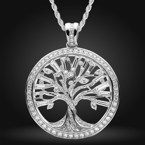 Luxury 925 Silver Rhodium Plated Tree Of Life Pendant Necklace With Round Brilliant Cut Diamonds <b>Rope</b> <b>Chain</b> Unisex Everyday Wear - Product Image 1
