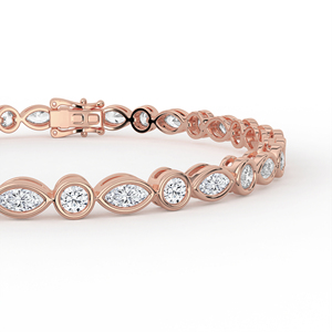 Elegante pulsera de diamantes redondos y marquise, oro de 14K y 18K, patrón alternado, engaste de puntas, joyería fina, regalo de boda para mujer - Product Image 3