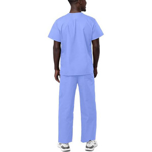 Unisex Blue <b>Scrub</b> Set 100% Cotton Polyester Woven Hospital Uniforms for Men and Women - Product Image 2