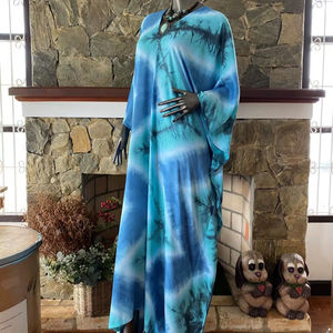 Vestido Kaftan de Rayón con Estampado Shibori Turquesa, Talla Grande, Corte Holgado y Fluido, Ropa de Playa para Mujer - Product Image 1