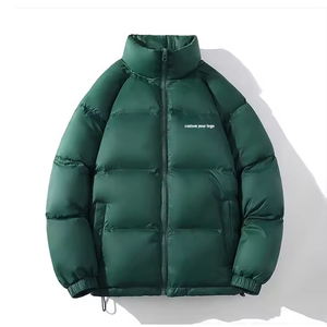 Men's Black Puffer Jacket Stand Collar Zipper Closure Windproof Thick Polyester Filling Solid Color Casual Winter Coat - Product Image 3
