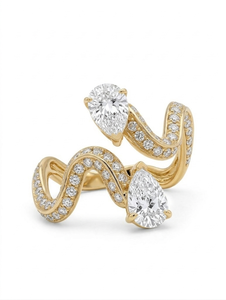 แหวนเพชรทรงหยดน้ำแบบงูพันรอบ แหวนหมั้นสำหรับผู้หญิง ชุบทอง ประดับเพชร ปรับขนาดได้ - Product Image 4