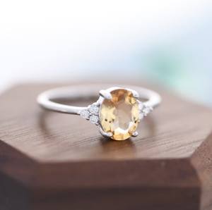Bague ovale en citrine véritable en argent sterling, citrine jaune naturelle, trois CZ, design d'inspiration vintage, pierre de naissance de novembre - Product Image 5