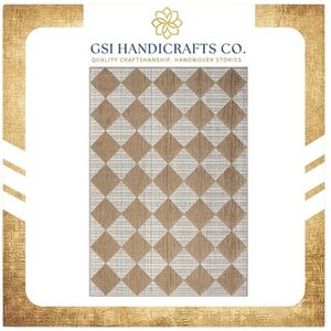 Tapis rectangulaire tissé à motif géométrique losanges beige et blanc, tissage plat, pour couloir et maison, fabriqué en Inde - Product Image 2