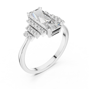 Bague de fiançailles de luxe en moissanite taille émeraude avec accents superposés, bijoux raffinés sur mesure pour femme, pierre précieuse étincelante - Product Image 4