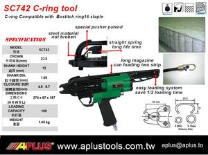 เครื่องมือยิงริงลม APLUS SC742 ขนาดหัว 23.5 มม. ก้าน 1.6 มม. สำหรับกระเป๋าเดินทาง บรรจุภัณฑ์ ได้รับการรับรองมาตรฐาน CE ผลิตจากอลูมิเนียมอัลลอยด์ บรรจุตะปูได้ 100 ตัว - Product Image 2