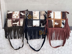 High Quality Stylish Hair Hide Fringe Cowhide Leather Sling Bag Patches Handbag Cross Body Women's Uses Handmade Handbag - Product Image 5