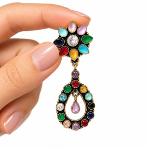 Fabricante Verificado: Nuevo Anillo de Latón Chapado en Oro Antiguo con Engaste de Múltiples Piedras, Diseño Étnico Indio Hecho a Mano para Mujer, Ideal para Fiestas - Product Image 3