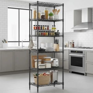 Étagère de cuisine en acier inoxydable noir à 6 niveaux, organiseur de rangement multi-étages pour assiettes, bols, casseroles, à prix bas. - Product Image 1