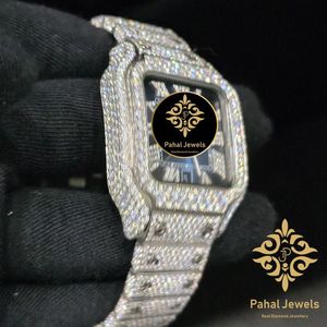 Montre de luxe Pahal Jewels avec diamants, boîtier carré en acier inoxydable 38 mm, affichage analogique à quartz, date, unisexe, bijoux de mode - Product Image 2