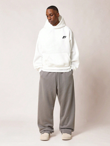 Sweat-shirt à capuche blanc surdimensionné pour homme, 100 % coton French Terry, coupe classique, couleur unie, avec poches, idéal pour l'automne, fabriqué aux États-Unis - Product Image 1