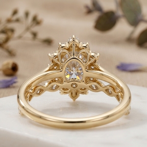 14K <b>Gold</b> Oval Cut Diamond Halo Engagement <b>Ring</b> <b>Set</b> Vintage Wedding Band Bridal <b>Ring</b> <b>Set</b> for Women Stackable Fine Jewelry - Product Image 2