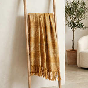 125x150 cm Mustard Yellow Plaid Slub Cotton Throw <b>Blanket</b> Handloom <b>Woven</b> Decorative Boho Bed Cover - Product Image 1