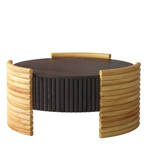 Tavolino da Caffè Moderno 80 cm con Finitura in Legno Naturale, Design a Strisce Colorate e Piano Ribaltabile con Vano Portaoggetti per Soggiorno e Appartamento - Product Image 6