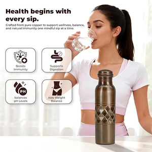 Pure <b>Copper</b> Water <b>Bottle</b> Handmade Ayurvedic <b>Drinking</b> <b>Bottle</b> for Healthy Water Storage and Daily Use - Product Image 3