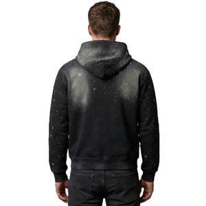 เสื้อฮู้ดผู้ชายแบบซิป แต่งคริสตัล ผ้าฝ้ายฟลีซ สไตล์สตรีทแวร์ สีดำ ผลิตเสื้อผ้าจำนวนมาก - Product Image 4