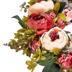 Ghirlanda Decorativa per Tutte le Stagioni in Stile Rustico con Peonie Artificiali, Ortensie e Gypsophila, 19 Pollici, Rosa - Product Image 5