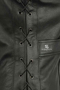 <b>Women</b> Leather Motorcycle <b>Waistcoat</b> V Neck Slim Fit Vintage Biker Vest Sleeveless Outerwear Stylish Pockets Casual Fashion - Product Image 5