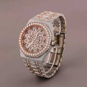 Montre de luxe Hip-Hop en acier inoxydable avec diamants Moissanite élégants, mouvement à quartz, étanche 3 ATM, collection Black Ocean Jewels - Product Image 1