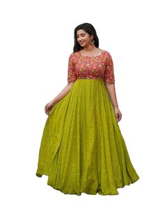 Robe semi-cousue multicolores pour femmes, dernière collection décontractée, avec broderie, travail au fil, dupatta, kurti sur mesure, modal viscose - Product Image 1