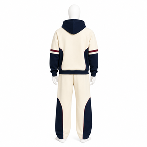 Ensemble de survêtement à capuche pour homme avec blocs de couleur, manches longues, pantalon de jogging à cordon, tenue décontractée d'automne, 100 % coton - Product Image 5