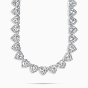 Luxury Heart Cut Moissanite Tennis Necklace 925 Sterling <b>Silver</b> VVS Moissanite Cluster Heart <b>Choker</b> Necklace for Women - Product Image 3