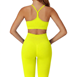Soutien-gorge de sport bleu pour femme, sans couture, respirant, maintien moyen, couleur unie, vêtements de sport - Product Image 6