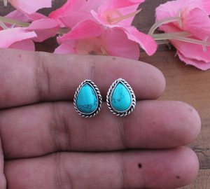 Boucles d'oreilles de luxe en turquoise, forme goutte d'eau, vintage, en argent sterling 925, faites à la main, coupe poire, pour fiançailles, mariage, anniversaire - Product Image 2