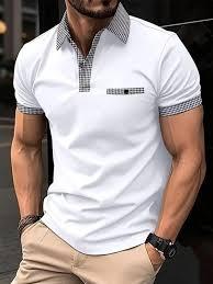 2026 New Design Men's <b>White</b> Slim Fit <b>Polo</b> Shirt Custom Logo Plaid Trim Collar Short Sleeve Breathable Cotton <b>Polo</b> - Product Image 3