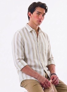 Chemise décontractée à double boutonnage en tissu écossais pour homme Enovate Logan, manches longues, col rabattu, respirante, en lin/coton, ODM, été - Product Image 2