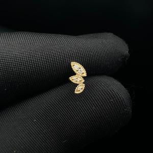 Botanical Lab Grown Diamond Leaf <b>Stud</b> Earring In 14K Gold For <b>Helix</b> Piercing - Product Image 4