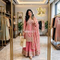Salwar Kameez traditionnel rouge en coton pour femmes, avec broderie, coupe ample, longueur au sol, pour les occasions de mariage, style Inde/Pakistan