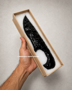 Escultura de Obsidiana Negra Pulida Tallada a Mano de 10 Pulgadas en Forma de Cuchillo, Arte de Forma Libre, Decoración Coleccionable, Venta Caliente - Product Image 3