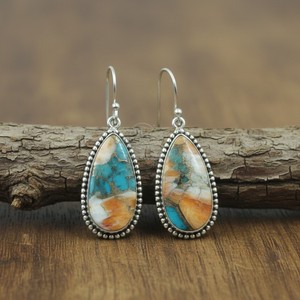 Boucles d'oreilles pendantes en cuivre turquoise naturel, argent sterling 925, plaqué or rose et or jaune, bijoux bohèmes faits à la main pour elle - Product Image 4
