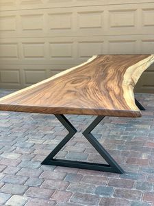 Table à manger rectangulaire en bois massif rustique éco-responsable faite à la main, design moderne, stable, 6 places, pieds en métal - Product Image 5