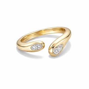 Anillo de Oro Sólido de 14K Elegante con Diseño Abierto y Detalles de Diamantes, Anillo Ajustable Envolvente, Anillo de Boda con Doble Corte de Pera Ovalado - Product Image 6