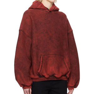Sweat-shirt à capuche zippé rouge coupe classique unisexe en molleton de coton avec poche, décontracté, écologique, pour l'hiver - Product Image 4