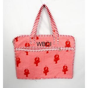 WBCI Laptop Tote <b>Bag</b> Pink Lobster Print Red White Stripe Zipper Casual Travel Shoulder <b>Bag</b> Large Capacity - Product Image 1