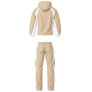 Beige White Hooded Tracksuit Set Full Zip <b>Jacket</b> <b>Straight</b> Leg Pants Custom Casual Athletic Training Sportswear Two Piece Set - Product Image 2