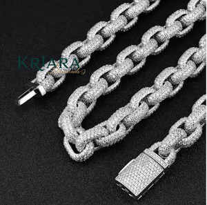 S925 Luxury Men's Gold Plated Moissanite Link <b>Chain</b> Necklace Round Brilliant Cut Micro Pave Everyday Wear - Product Image 5