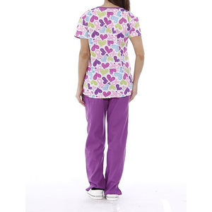 Nouvel ensemble de blouses médicales pour femmes 2025 – Haut à col fendu et manches courtes, pantalon cargo à cordon de serrage, respirant, en spandex, pour le personnel infirmier et chirurgical - Product Image 2