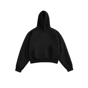 เสื้อฮู้ดดี้โอเวอร์ไซส์แบบครอป สีพื้น มีกระเป๋า  ผ้าถักเฟรนช์เทอร์รี่ 100% คอตตอน แขนปกติ สไตล์ลำลองสำหรับฤดูใบไม้ร่วง - Product Image 5
