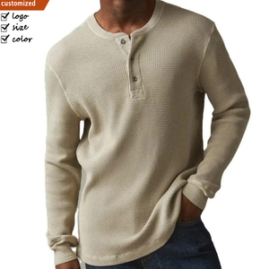 เสื้อเชิ้ตแขนยาวผู้ชาย ผ้าวาฟเฟิลถัก ทรงเฮนลีย์ สีกรมท่าล้วน สวมใส่สบาย ทรงปกติ ผ้าฝ้าย 100% ระบายอากาศได้ดี คอทรงโอ น้ำหนัก 180 กรัม - Product Image 5
