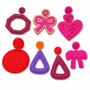 Pendientes de cuentas hechos a mano con diseño geométrico colorido de corazón y lazo para mujer, joyería de moda. - Product Image 1